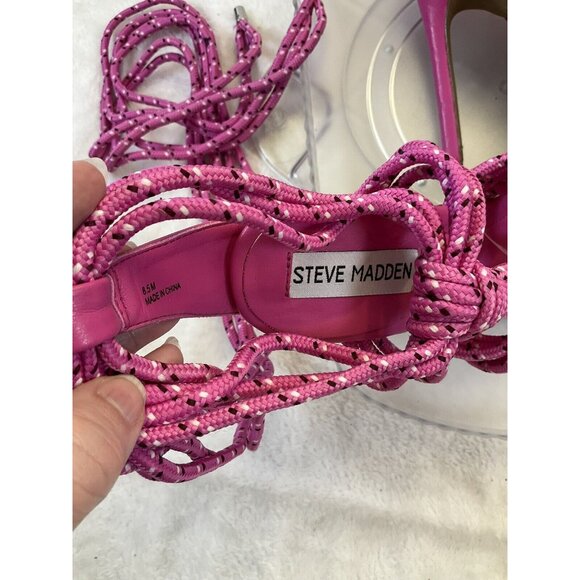 Steve Madden Fiore Ankle Rope Tie Sandal In Multi Pink Size 8.5 Stiletto Heels - Picture 7 of 9